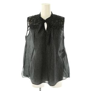 ドットプリントバテンレースブラウス ノースリーブ 38 ブラック /DF OS