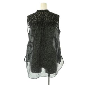 ANAYI ドットプリントバテンレースブラウス ノースリーブ 38 ブラック /DF OS