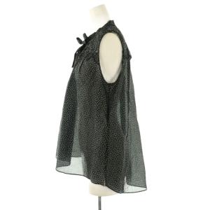 ANAYI ドットプリントバテンレースブラウス ノースリーブ 38 ブラック /DF OS