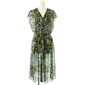 ボタニカルフラワー ピンタックワンピース ロング フレンチスリーブ 花柄 38 黒 マルチカラー /NR