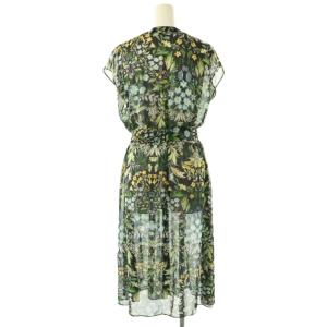 ANAYI ボタニカルフラワー ピンタックワンピース ロング フレンチスリーブ 花柄 38 黒 マルチカラー /NR