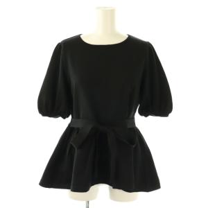 23年製 フェイクパール フレア ニット チュニック 半袖 36 ブラック /DF OS