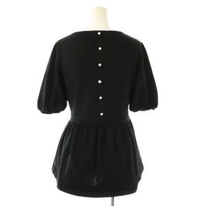 René 23年製 フェイクパール フレア ニット チュニック 半袖 36 ブラック /DF OS
