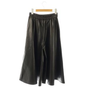 René 23年製 エコレザーワイドパンツ フレア 34 ブラック /DO OS