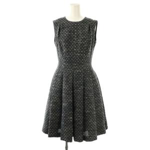 TISSUE ツイード ノースリーブ ワンピース ひざ丈 36 ブラック ネイビー /DF OS