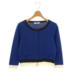 クルーネック リボン カーディガン ニット 36 ブルー /DF OS