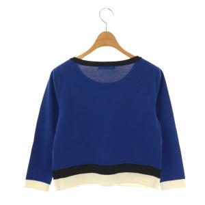 René クルーネック リボン カーディガン ニット 36 ブルー /DF OS