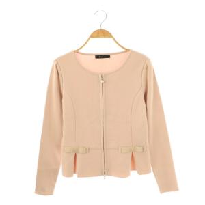 リボン パールジップアップ カーディガン ニット 34 ピンク /DF OS