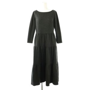 ウールティアード長袖ワンピース ロング 36 ダークグレー /DO OS