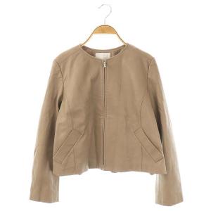 Aライン フェイクレザー ブルゾン ジャケット ジップアップ ノーカラー 38 ベージュ /NR OS
