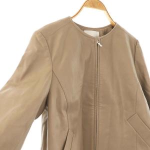 CELFORD Aライン フェイクレザー ブルゾン ジャケット ジップアップ ノーカラー 38 ベージュ /NR OS