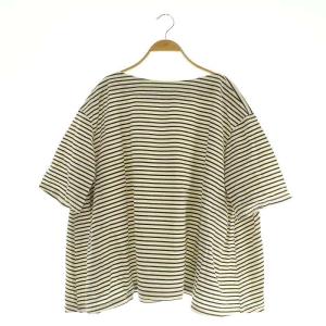 24SS バフボーダーフレアープルオーバー ブラウス 七分袖 オーバーサイズ ボートネック ブラック ベージュ