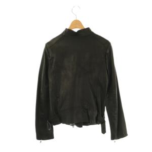 BARNEYS NEW YORK レザー シングル ライダースジャケット ジップアップ 36 ブラック /HK OS