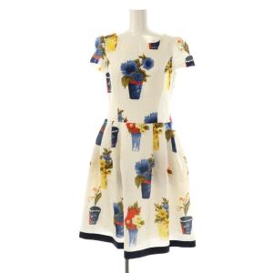 花柄半袖ワンピース 36 オフホワイト マルチカラー /DO OS