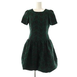花柄半袖ワンピース 36 グリーン ブラック /DO OS