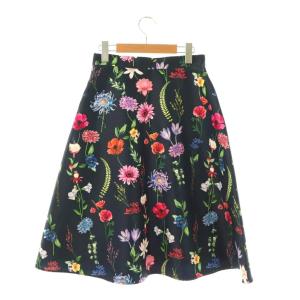 ANAYI 花柄フレアスカート 38 ネイビー マルチカラー /DO OS