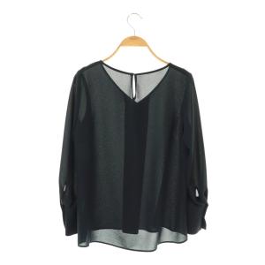 ANAYI ゴールドカフス付きジョーゼットブラウス 36 ネイビー /DO OS