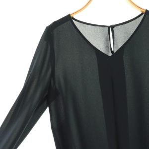 ANAYI ゴールドカフス付きジョーゼットブラウス 36 ネイビー /DO OS