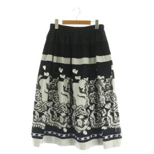 総柄刺繍スカート ロング フレア ブラック /MY OS SH