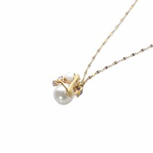 STAR JEWELRY STARJEWELRY パール ラインストーン ネックレス K18 イエローゴールド