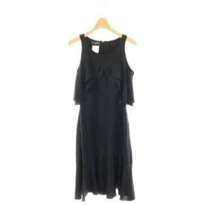 06A シルク フリルノースリーブワンピース 34 ブラック P29331V12320