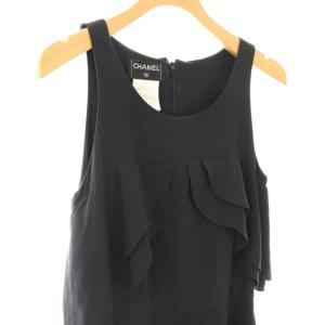 CHANEL 06A シルク フリルノースリーブワンピース 34 ブラック P29331V12320