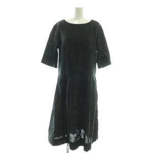 リネンワンピース 五分袖 ロング 2 黒 /CX OS