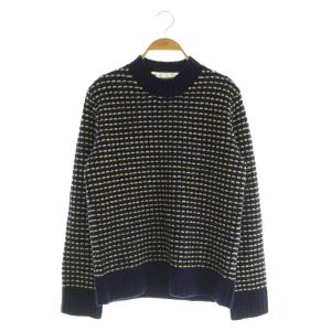 総柄ニット セーター 長袖 クルーネック イタリア製 44 ネイビー /MY OS