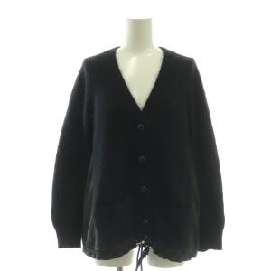 異素材切替 ドローコード カーディガン アンゴラ 2 黒 14AWLU857 /CX OS