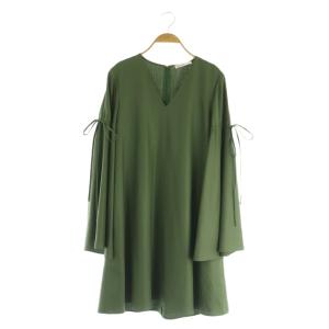 FLARED SLEEVE DRESS ワンピース フレアスリーブ 長袖 膝丈 Vネック 2 カーキ 40482
