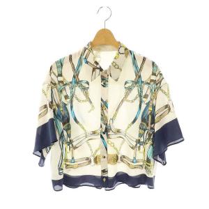 25SS マリンスカーフプリントシャツ 五分袖 36 グレー 紺 ネイビー /AT OS