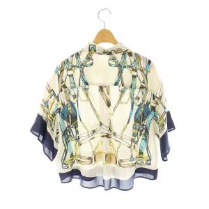 Grace Class 25SS マリンスカーフプリントシャツ 五分袖 36 グレー 紺 ネイビー /AT OS