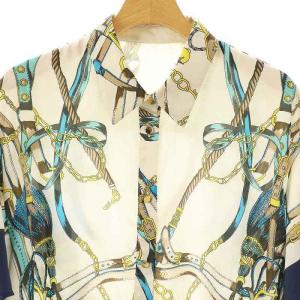 Grace Class 25SS マリンスカーフプリントシャツ 五分袖 36 グレー 紺 ネイビー /AT OS