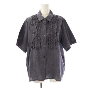 フロントフリルシャツ 半袖 ネイビー /DF OS