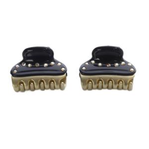 Alexandre De Paris ラインストーン ミニ ヘアクリップ 2点セット 黒 ブラック ゴールド色 /SR35