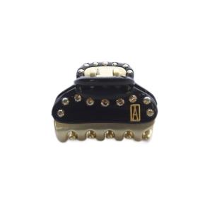 Alexandre De Paris ラインストーン ミニ ヘアクリップ 2点セット 黒 ブラック ゴールド色 /SR35