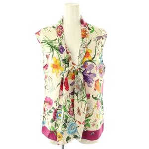 シルク ボタニカル柄 ボウタイ ブラウス ノースリーブ 38 マルチカラー /HK OS