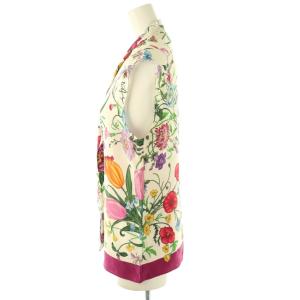 GUCCI シルク ボタニカル柄 ボウタイ ブラウス ノースリーブ 38 マルチカラー /HK OS