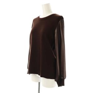 Leilian ホワイトレーベル WHITE LABEL 袖切替 ニット セーター プルオーバー サテン 9 ブラウン