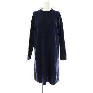 配色ニットワンピース ウール 9 紺 茶 グレー /CX OS