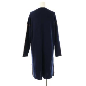 Leilian 配色ニットワンピース ウール 9 紺 茶 グレー /CX OS