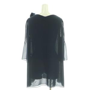 Leilian リボン付き 七分袖 チュニックブラウス シフォン 11 ネイビー /DF OS