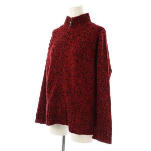 Leilian カシミヤ ドライバーズニット セーター ジップアップ ハイネック 9 赤 黒 /CX OS