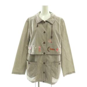 ストライプ 刺繍 ジャケット ステンカラー 11 ブラウン ホワイト /DF OS