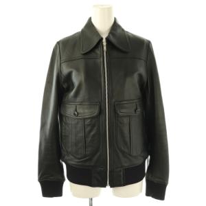 ラムレザージャケット ブルゾン ジップアップ F ブラック /HK OS