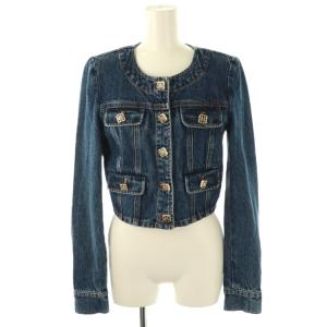 24SS ビジューボタンノーカラーデニムジャケット US2 ブルー /HK OS