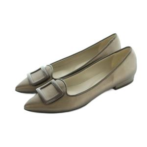 晴雨兼用 バックルフラットパンプス ポインテッドトゥ ローヒール 23.5cm 茶 /MI OS