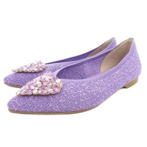 クムウ Cumuu ハートビジューパンプス フラットシューズ ニット 23.5cm 紫 パープル EI42815