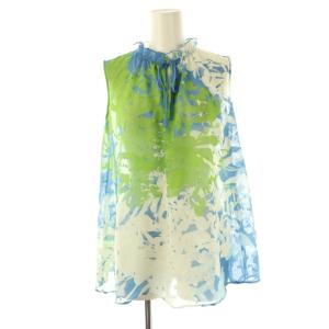 25SS シャドウフラワーギャザー ブラウス ノースリーブ 36 ブルー グリーン /DF OS