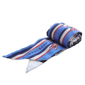 Longchamp スカーフ 総柄 ロゴ 白 ホワイト 黒 ブラック 青 ブルー /SR